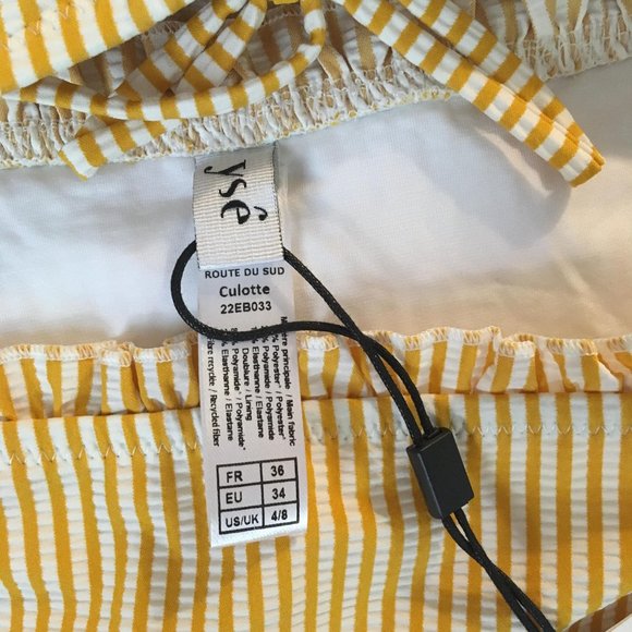 NWT Brand New YSE France Mustard Yellow Pinstripe Ruffle Bikini Set Luxury - Picture 4 of 7